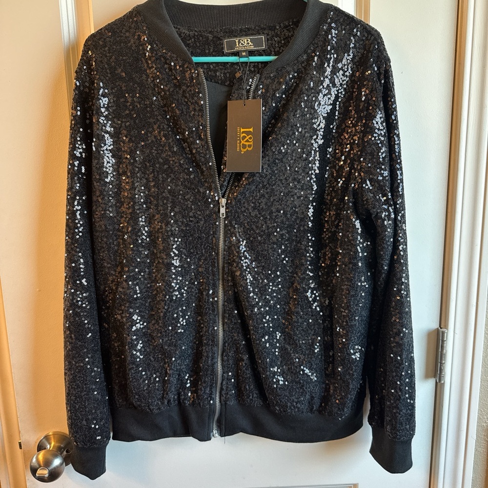 L&B Black Sequin Bomber Jacket